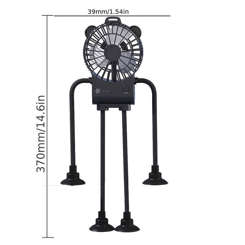 Multifunctional Suction Cup Fan, Silent Full Wide-Angle Air Supply, Three Levels of Wind Speed, Long Battery Life, 4 Fixing Methods, Suction Cup Suction, Wrapping Fixation, Desktop Standing, Hanging Use, 360° Bendable Soft Legs