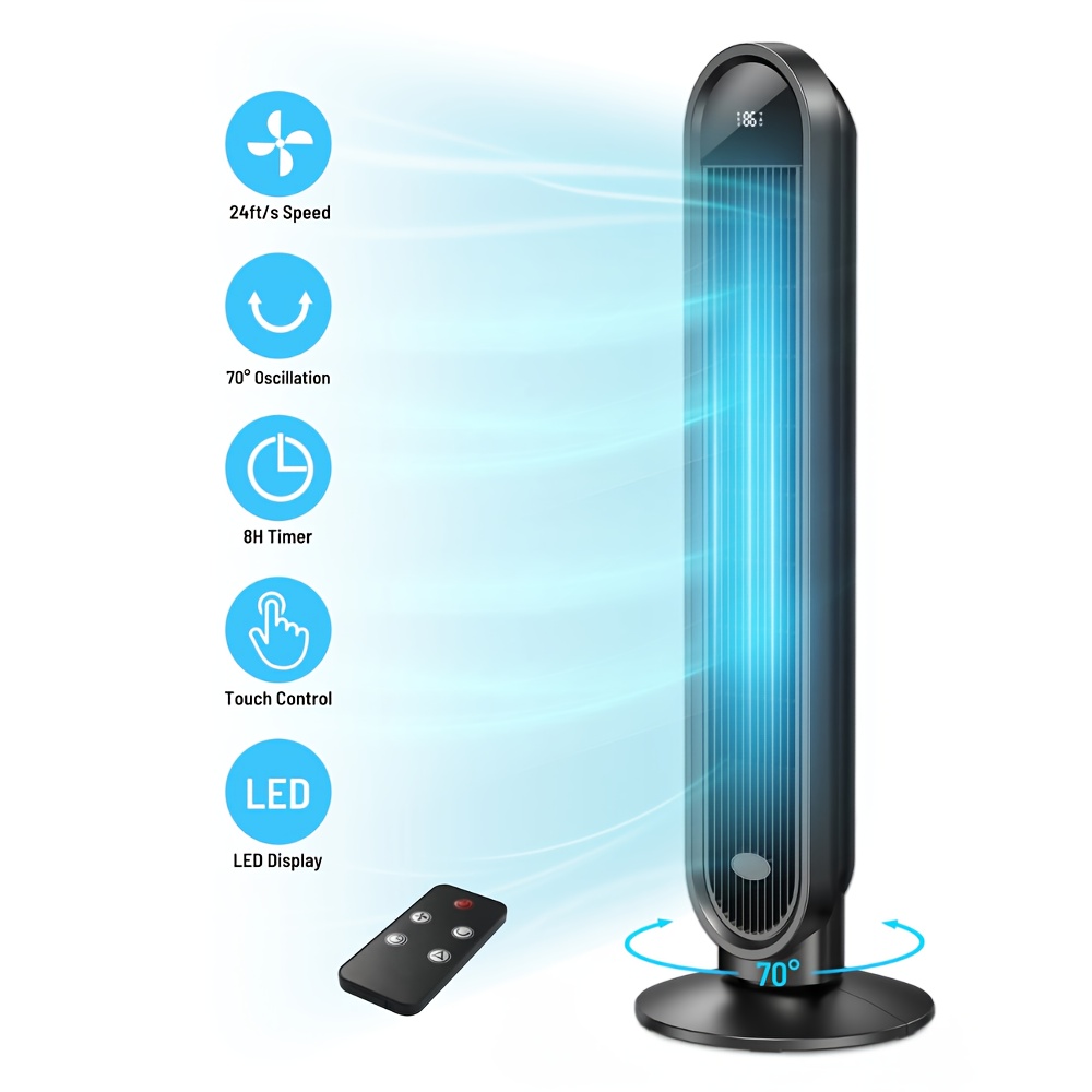 38-Inch Tower Fan Without Blades Featuring Remote Control & 70° Oscillation | Quiet Cooling Fan with 3 Speed Settings And LED Display – Energy-Saving Standing Fan Ideal for Bedroom, Office, And Living Room