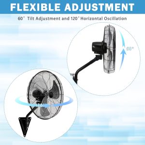 20-inch 4460 CFM High-Speed Oscillating Wall-Mounted Industrial Heavy-Duty Fan, Suitable for Commercial and Residential Spaces, Warehouses, Garages, Workshops, Greenhouses, and Basement Ventilation