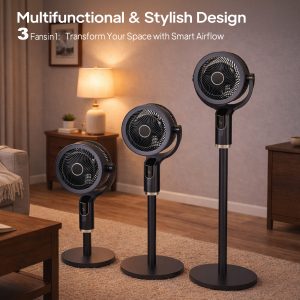 43'' Standing Fan for Bedroom, 90°+90°Omni-Directional Oscillating Fan, 3-In-1 Pedestal & Tabletop Fan with 3 Modes, 8 Speed, 9H Timer, Adjustable Height, Air Circulator