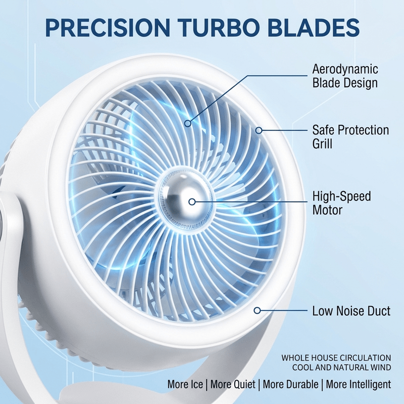 USB Ice-Sensing Circulating Fan 10-inch Small Desktop Fan, Dual Use for Table and Wall, Large Airflow, Quiet and Silent, Unique Air Duct, Engine Hurricane.Personal Small Electric Fan for Summer Use, For Outdoor Camping Road Trips