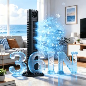 35-inch Tower Fan Portable Electric 85° Oscillating Fan Quiet Cooling Standing Bladeless Floor Fans 3 Speeds Wind Modes 12h Timer Bedroom Office, Black with White