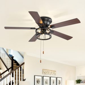52in Black Flush Mount Industrial Indoor Ceiling Fan with Pullchin