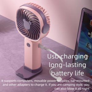 A Usb-Powered Portable Fan with Three Speed Settings. This Compact Desktop Fan Can Also Function As a Phone Holder When Used with Its Base. It'S a Lightweight And Efficient Cooling Option That Can Additionally Action As a Phone Stand When Paired Wit