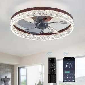 19.7-inch modern ceiling fan with light and remote control, low-profile flush-mount design, 3000K-6500K dimmable bladeless LED fan light, indoor ceiling fan, Ceiling Fan Light Fixture, Home Air Circulation, Durable Matte Finish, Efficient Airflow Design
